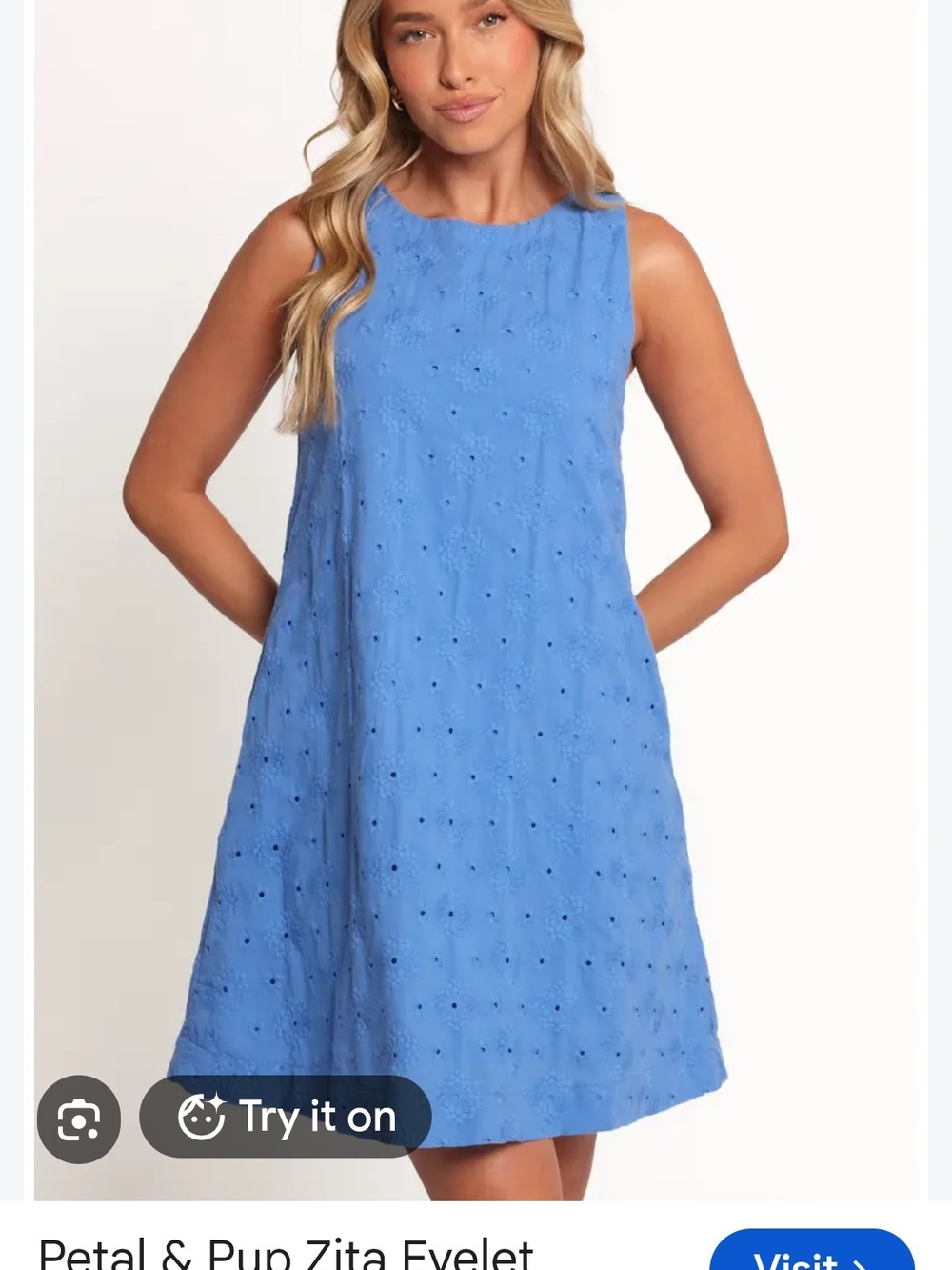 Petal & Pup Zita Eyelet Sleeveless Shift Dress - Cornflower Blue
